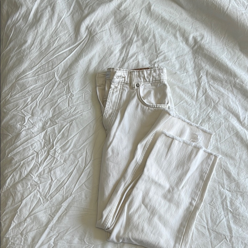 Zara White Straight Leg Jeans Classic Cotton Denim